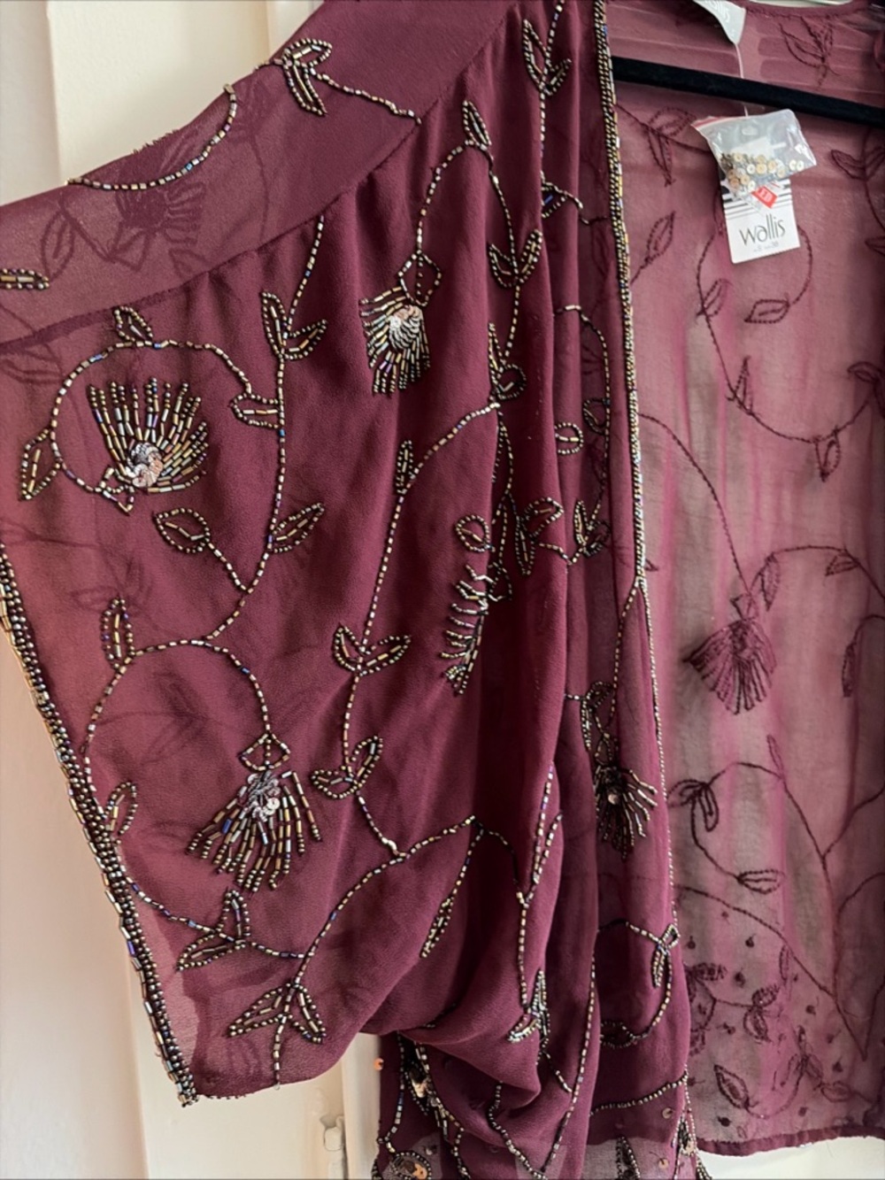 Wallis Beaded Floral Sheer Kimono Short Sleeve in Wine Coverup Shawl Formal NWT - Picture 4 of 9